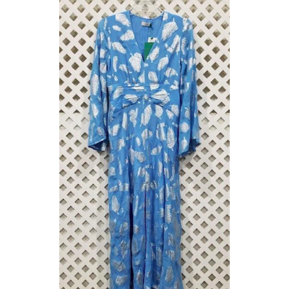 RIXO London Blue Indra Metallic Feather Print Midi Dress - Picture 5 of 12